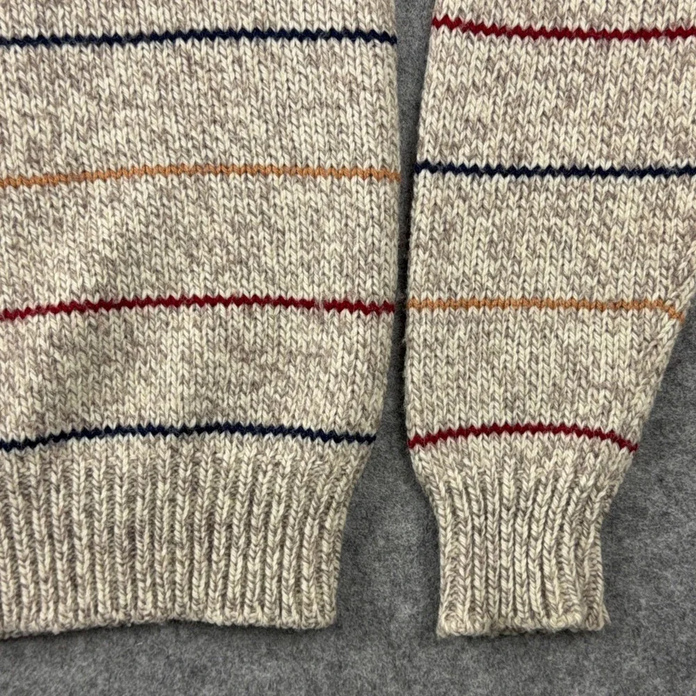 VTG White Hawk Striped Sweater Mens Large Chunky Knit Mock Neck 80s Ski Cabin